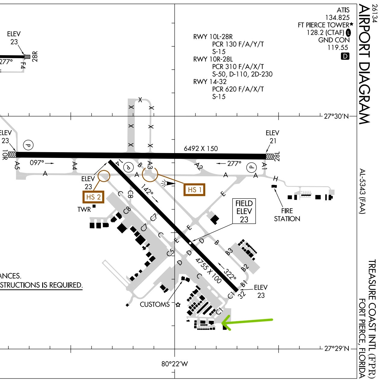 Picture of the FAA Diagram showing Treasure Coast Avionics position on the airfield